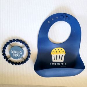 Bella Tunno silicon bib Blue "Stud Muffin" And Teether "Whoa Bro"